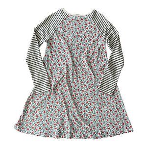 Mini Boden Girls Long Sleeve Dress – Striped Sleeves Floral Print – Size 11-12Y
